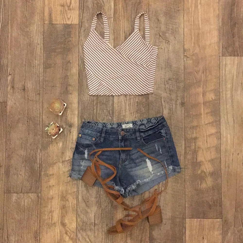 Tan and white striped crop top